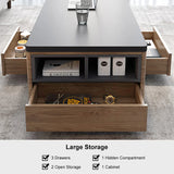 Modern Lift Top Coffee Table Multi Functional Table with Drawers & Shelves & Upholstered Stool Table Only