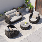 Tatta 4 Pieces Woven Rope Outdoor Swivel Sofa Set 360 Degree Rotatable with Coffee Table Black