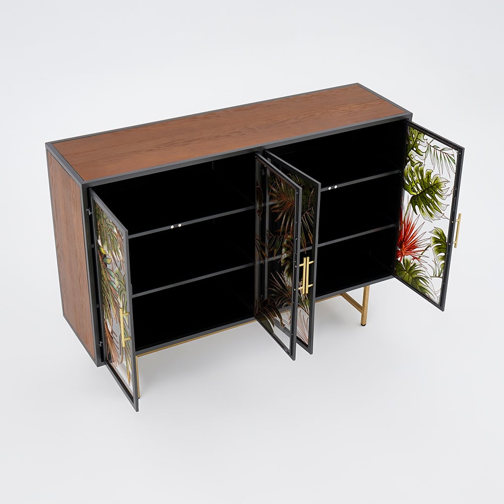 Modern Sideboard Buffet Colored Drawing Surface Tempered Glass Doors 53.1"W x 15"D x 37.4"H