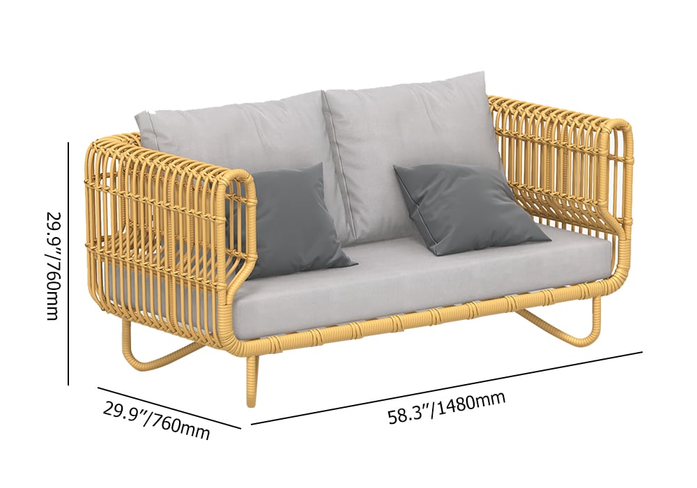 4 Pieces Rattan Outdoor Sofa Set with Glass Top Coffee Table and Cushions in Yellow Yellow