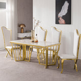 Modern Upholstered Dining Chairs Set of 2 High Back Side Chair Stainless Steel Legs White & Gold