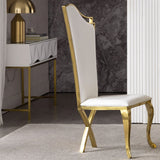 Modern Upholstered Dining Chairs Set of 2 High Back Side Chair Stainless Steel Legs White & Gold