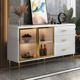 Modern Sideboard Sintered Stone Top Luxury Buffet Tempered Glass Doors White