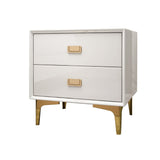 Modern Nightstand 2-Drawer Bedside Table in Gold Finish White