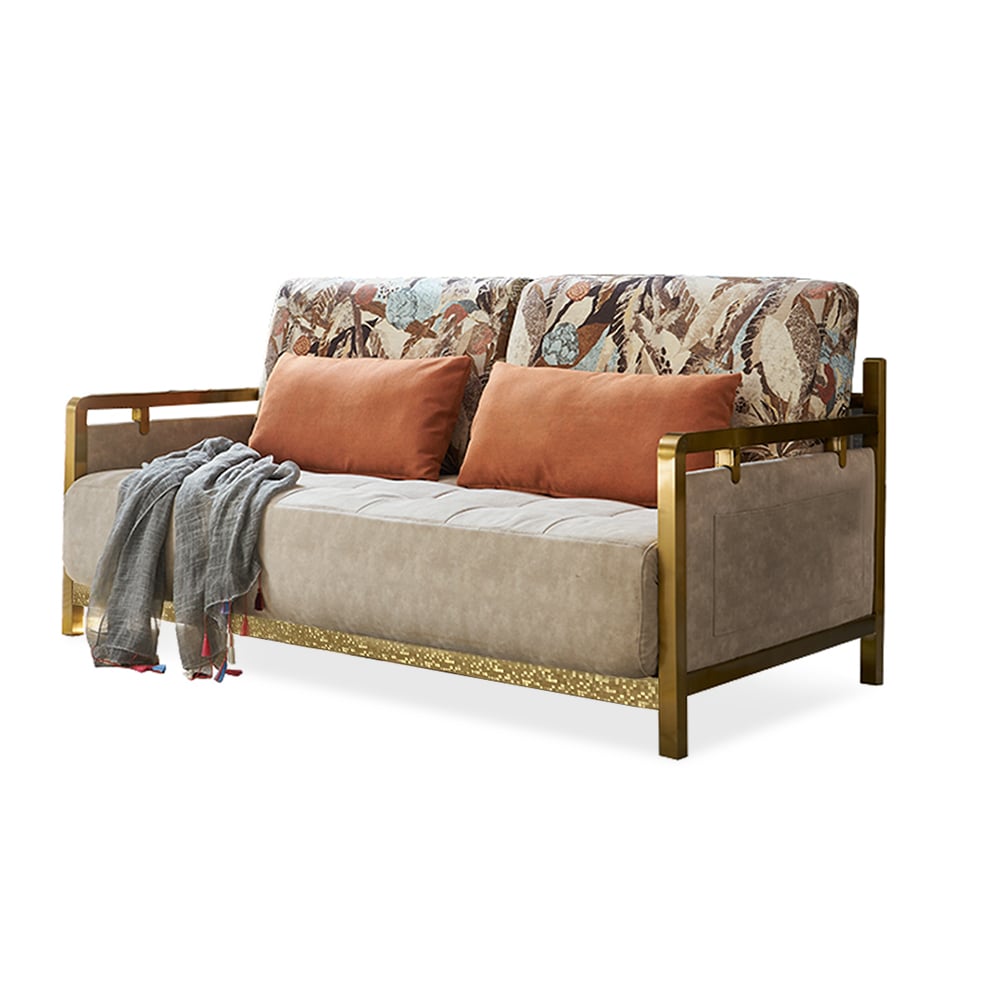 Modern Convertible Full Sleeper sofa Gold Metal Beige Upholstered Sofa Bed 70.9"W x 41.3"D x 37.4"H