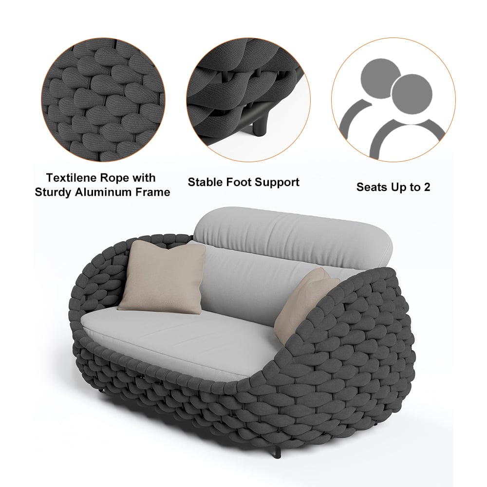 Tatta 4 Pieces Woven Rope Outdoor Swivel Sofa Set 360 Degree Rotatable with Coffee Table Black
