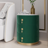 Modern Velvet Nightstand with Storage Sintered Stone Top Round Nightstand with 3 Drawers Green