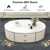 Orand White Oval Sintered Stone Top Coffee Table with 2 Drawers White