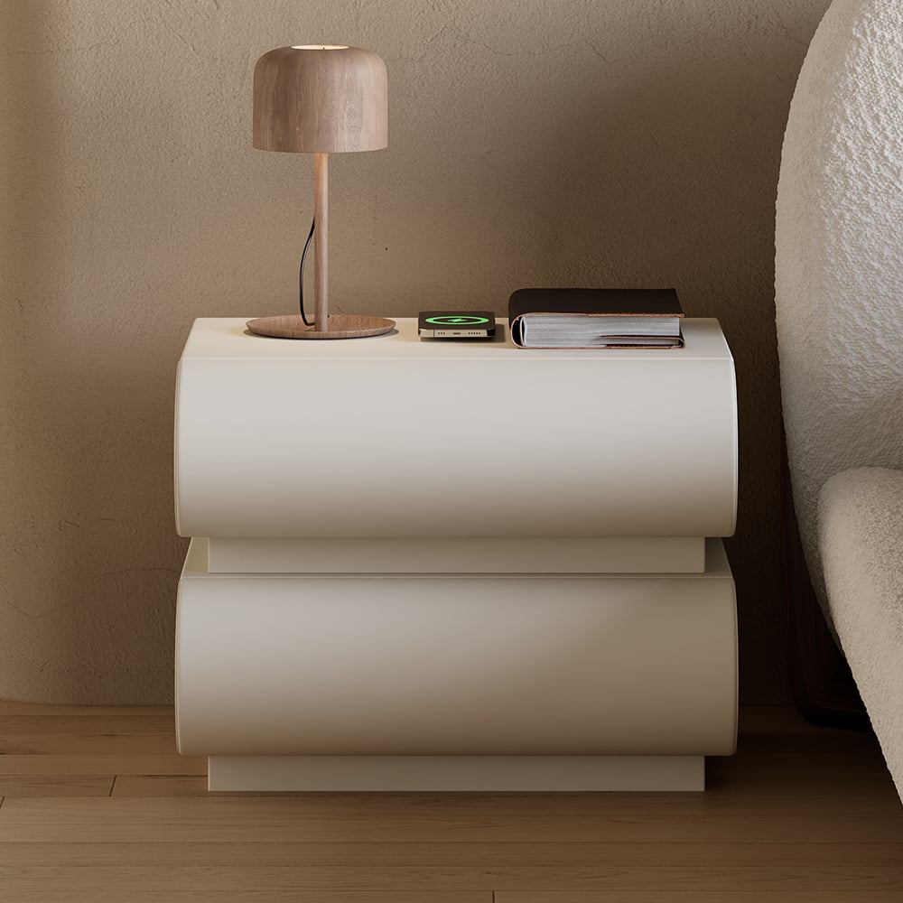 Humply Modern Smart Nightstand with Wireless Charger Drawers Bedside Table Off-White