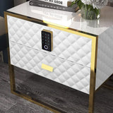 2 Drawers Bedroom Nightstand with Electronic Lock Stainless Steel Base White