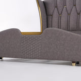 Modern Upholstered Tufted Bed with Wingback Headboard Light Gray