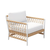 Ropipe Woven Rope Outdoor Armchair Accent Chair with White Polyester Cushion White