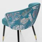 Upholstered Velvet Dining Chair Curved Back Modern Arm Chair Greenish Blue