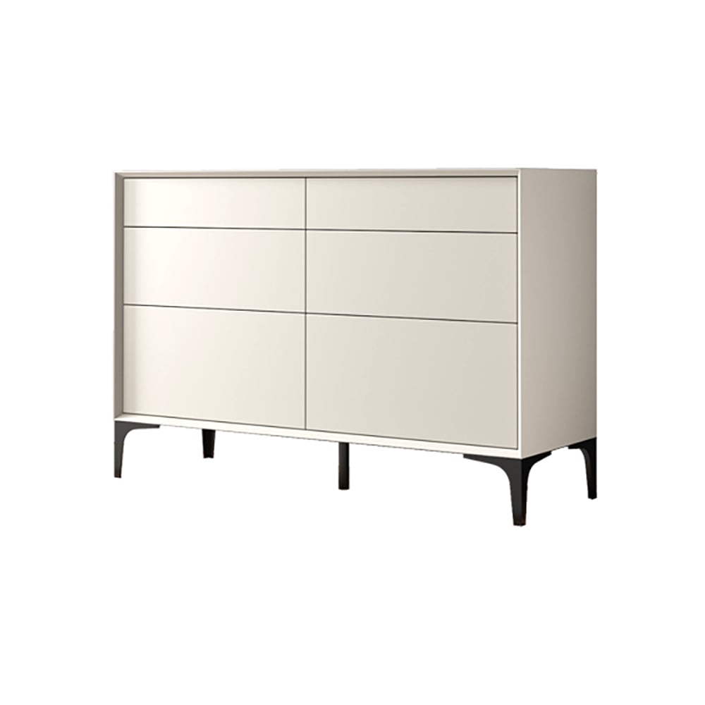 Minimalist Bedroom Dresser – 6 Drawer Horizontal Bedside Storage Off White