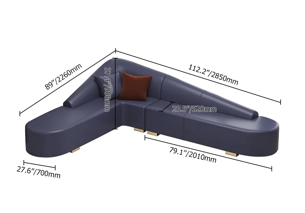 Modern L-Shaped Corner Sectional Sofa for Living Room Faux Leather Upholstery Blue