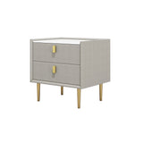 Modern Nightstand with 2 Drawers PU Leather Nightstand with Glod Legs Light Gray