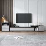 Modern Black Wood Retracted & Extendable TV Stand with 3-Drawer Dark Gray & Light Gray