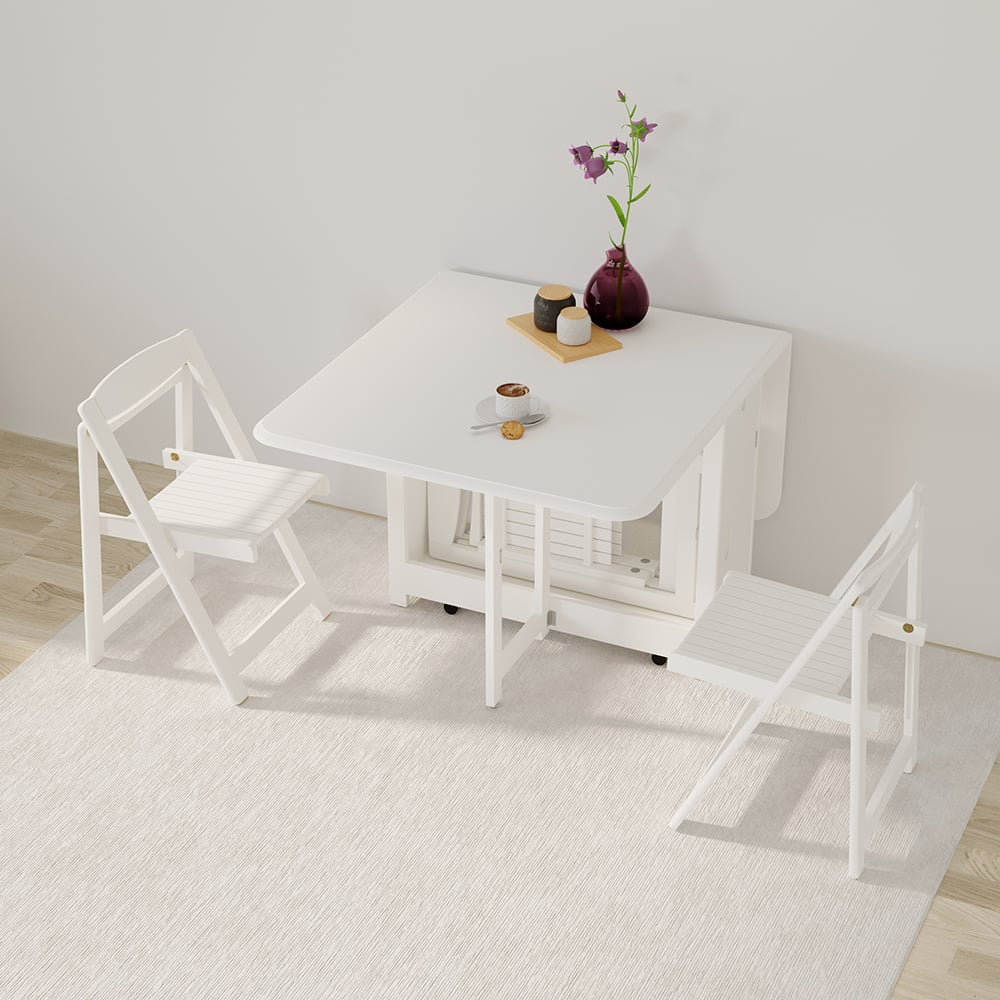 Modern Solid Wood Folding 5 Piece Dining Table Set for 4 White