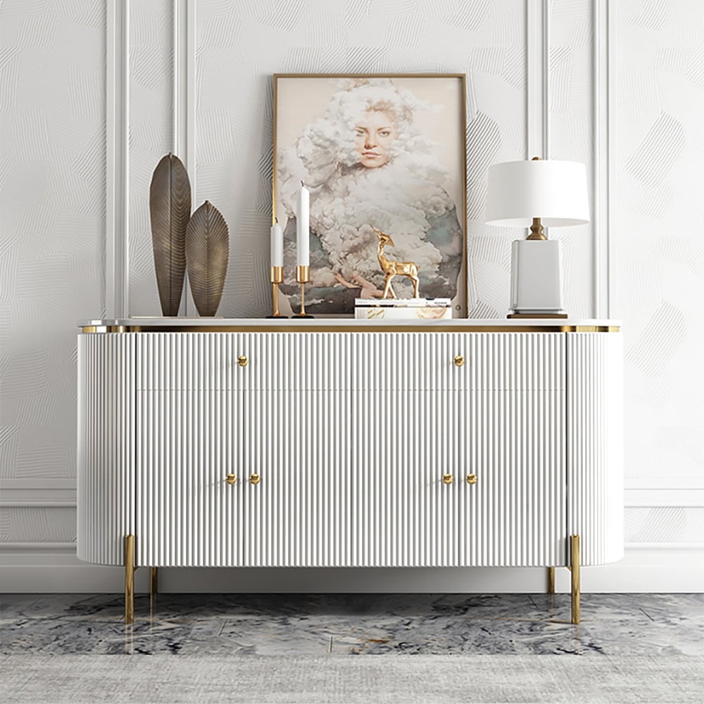 Yelly Modern Marble Top Buffet & Sideboard Doors & Drawers & Shelves White