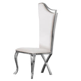 Modern Upholstered Dining Chairs Set of 2 High Back Side Chair Stainless Steel Legs White & Silver