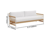 Ropipe Woven Rope Outdoor Sofa 3-Seater Sofa with White Polyester Pillow Cushion White;Khaki
