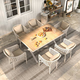 7 Pieces Outdoor Dining Set with Rectangle Table and Woven Rattan Armchair in Natural 59.1"W x 35.4"D x 29.5"H