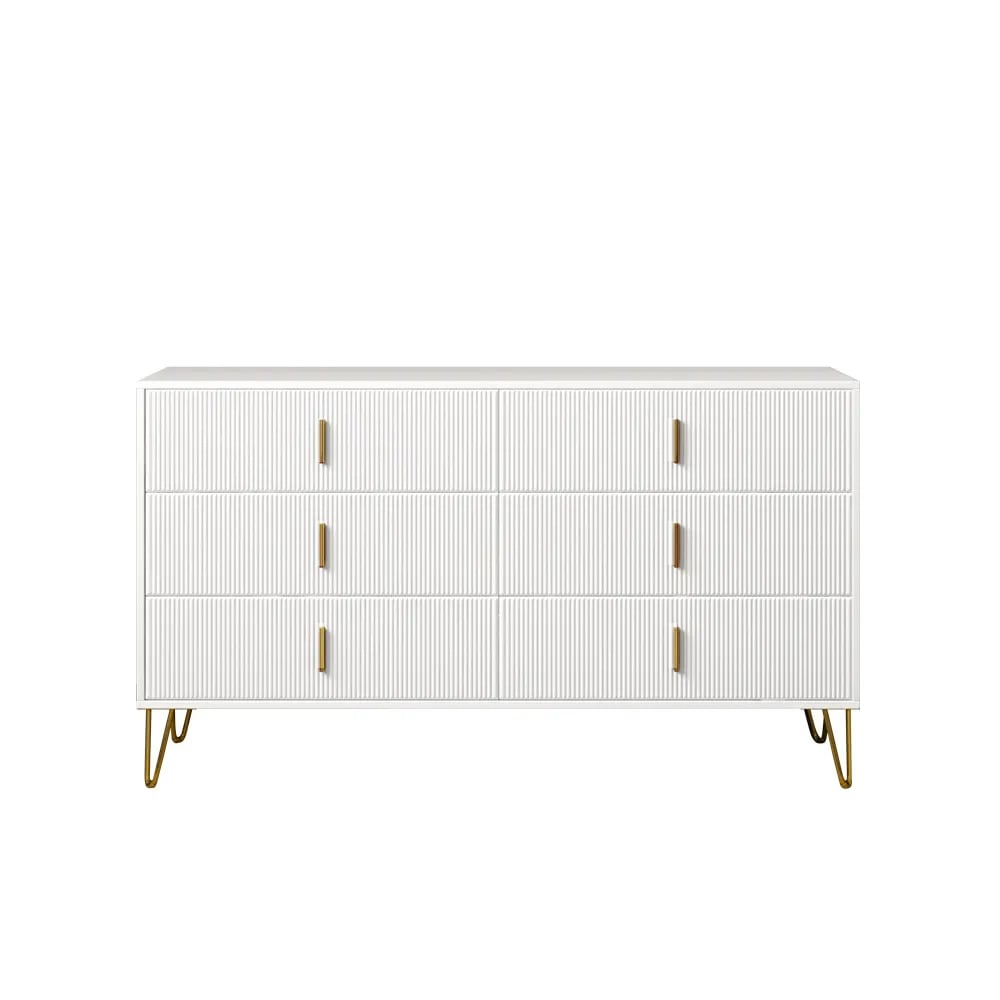 Beautiful Cream Color Dresser Cabinet with 6 Drawers - Perfect Bedside Storage Solution White