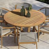 Modern Round Teak Wood 6 Person Outdoor Patio Dining Table in Natural Natural