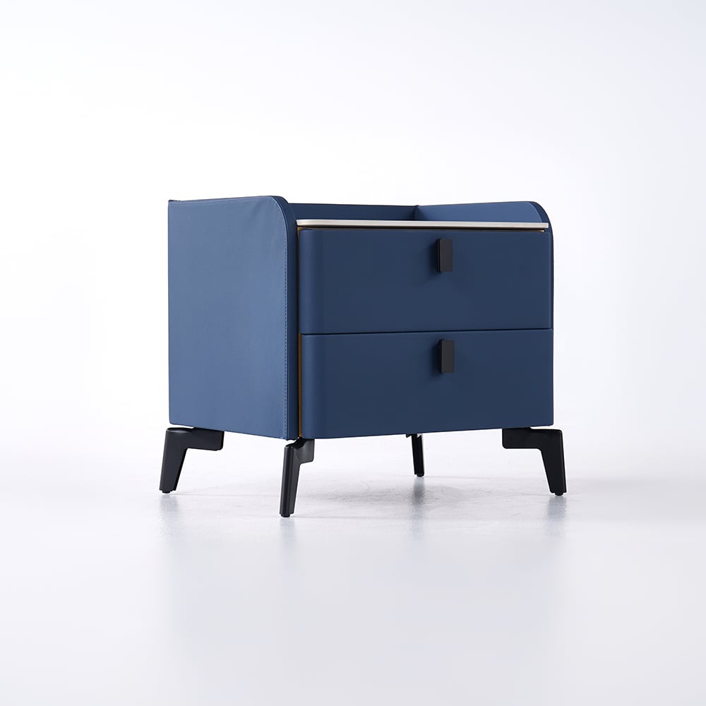 Modern Luxury 2 Drawers Bedroom Nightstand Sintered Stone Bedside Table Deep Blue