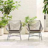 Outdoor PE Rattan Patio Chair Armchair with Cushion Pillow（Set of 2） Gray;White