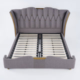 Modern Upholstered Tufted Bed with Wingback Headboard Light Gray