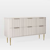 Nature-Inspired Horizontal Dresser Cabinet – 6 Drawer Bedside Storage with Gold Finish Gold & White