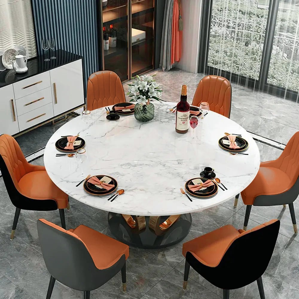 Contemporary Round Dining Table Set of 7 with Upholstered Chairs Table Only