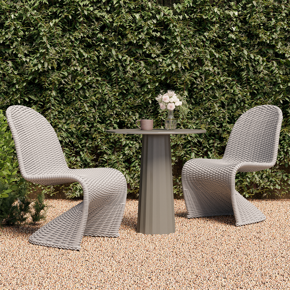 2 Pieces Coastal Aluminum & Woven Rattan Outdoor Patio Dining Chair Set in Gray Gray