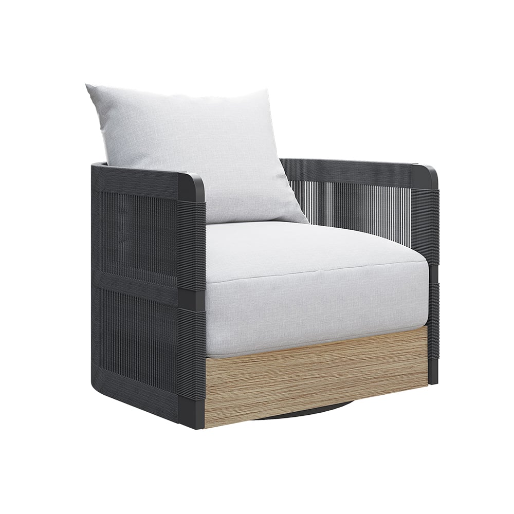 White Black Woven Rope Outdoor Swivel Chair Sofa 360 Degree Rotatable Coastal Patio Armchair Black