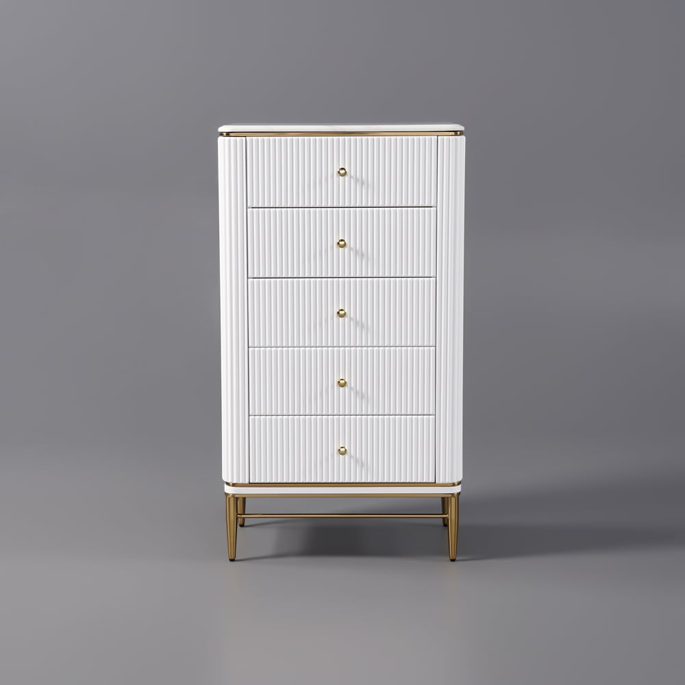 Bline Chest Light Luxurious White & Gold 4-Drawer Dresser White