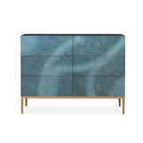 Blue-Green Dresser with Deep Drawers – 6 Drawer Horizontal Bedside Storage Cabinet Green