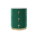 Modern Velvet Nightstand with Storage Sintered Stone Top Round Nightstand with 3 Drawers Green