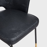 Black Faux Leather Upholstered Dining Chair High Back with Arm Metal Leg Black & Gold