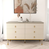 Modern Dresser 6 Drawers Buffet Cabinet with Storage in Beige & Gray Beige