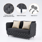 Martic 53.1" Wide Aluminum & Rope Outdoor Loveseat Patio Sofa with Cushions Black