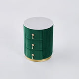 Modern Velvet Nightstand with Storage Sintered Stone Top Round Nightstand with 3 Drawers Green