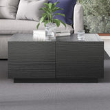 Japandi Square Coffee Table with 4 Drawers Storage & Wooden Pedestal Black