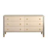 Solid Wood Dresser with Brass Accents – 6 Drawer Bedside Cabinet Champagne