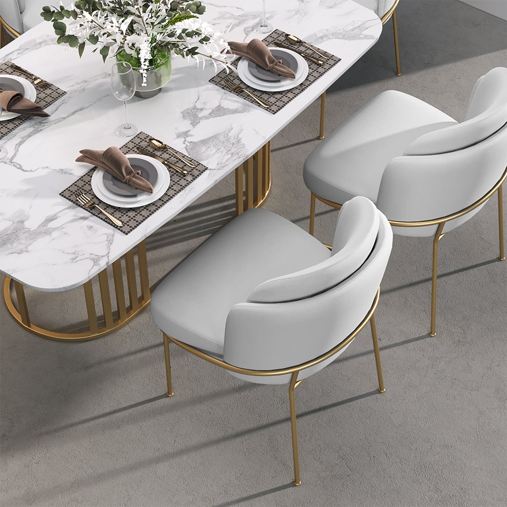 Linenic Modern Dining Chair Modern Cotton&Linen Upholstered Side Chair in Gold White