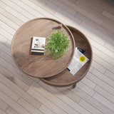 Modern Round Wood Rotating Tray Coffee Table with Storage & Metal Legs Walnut