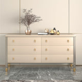 Solid Wood Dresser with Brass Accents – 6 Drawer Bedside Cabinet Champagne