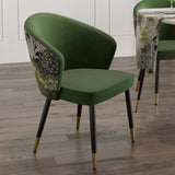 Upholstered Velvet Dining Chair Curved Back Modern Arm Chair Green