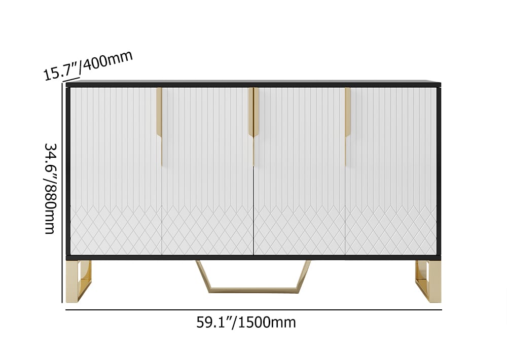 Aro Contemporary Sideboard Buffet 4-Door Sideboard Table Kitchen Buffet Table White & Black