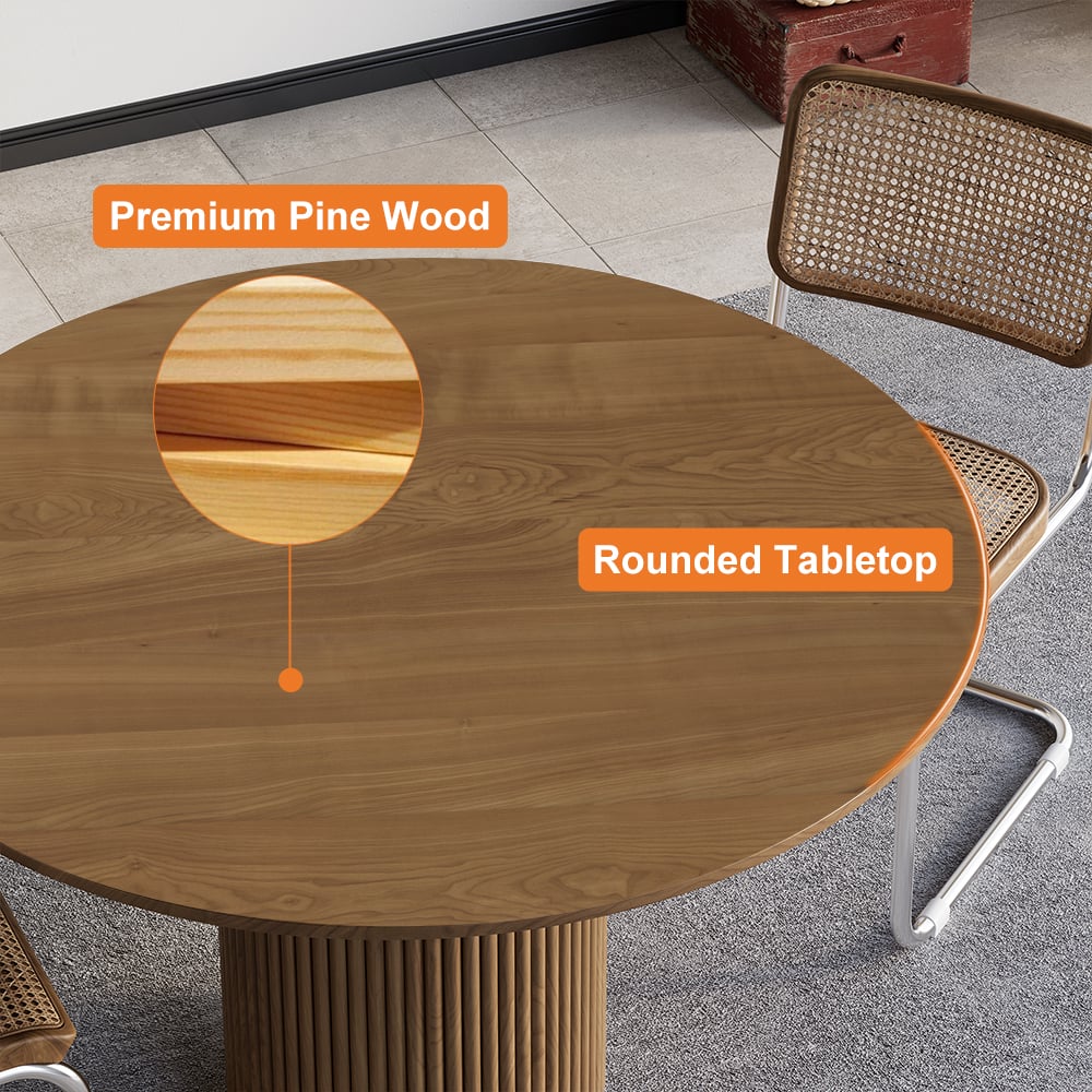 Japandi Round Small Dining Table for 2 Person Natural Wood Tabletop Walnut